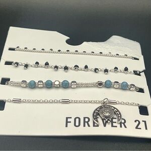 Forever 21 Silver and Black Bracelet Set with Blue Accents